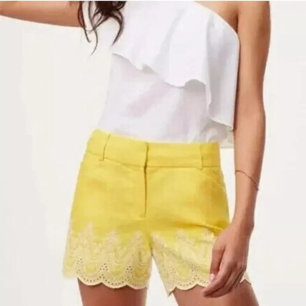 Loft Embroidered Eyelet Scallop Hem Riviera Shorts Size 10